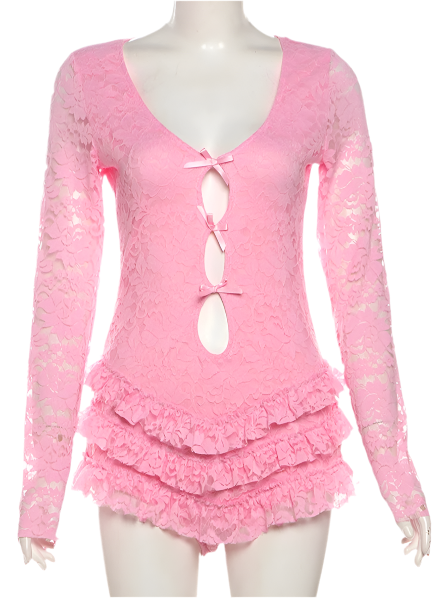 PINK LACE ROMPER